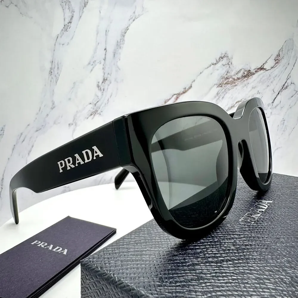 New PRADA Sunglasses PR C04S 16K08Z Black Square Acetate Grey Lens 52-22-145 - Picture 4 of 16